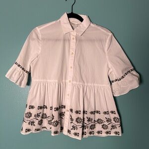 kate spade Broome Street White Button-Down Shirt with embroidered details
